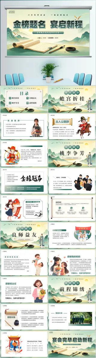 水墨金榜题名感谢恩师升学宴PPT模板