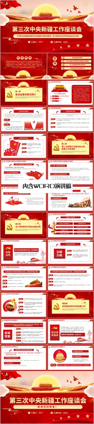 学习第三次中央新疆工作座谈会重要讲话精神党课PPT模板（内含WORD演讲稿）