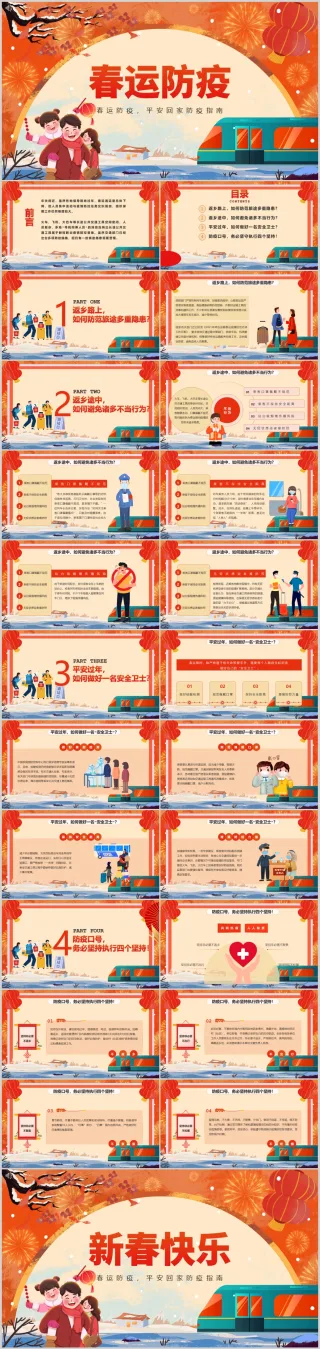 2022年虎年新年春节春运防疫平安回家防疫指南PPT模板