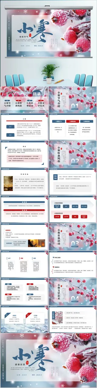 小寒节气介绍主题班会PPT模板设计